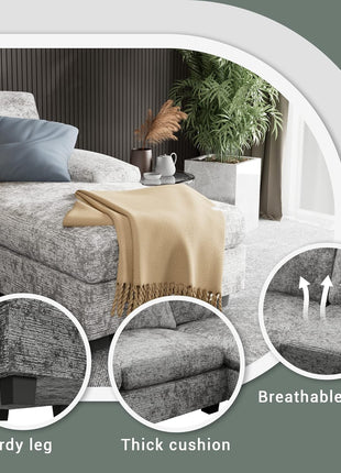 Stylish U-Shaped Convertible Sectional Sofa with Double Chaise and Memory Foam in Chic Grey, Perfect for Cozy Gatherings