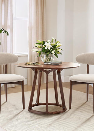 Set of 6 Contemporary Upholstered Wooden Dining Chairs with Foot Pegs in Beige for Farmhouse Kitchens