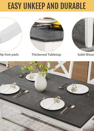 6-Piece Solid Wood Dining Set with Upholstered Seating, Perfect for Dining Rooms, Kitchens, and Restaurants, White Finish