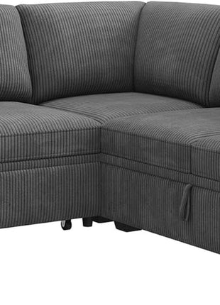 Stylish Dark Grey Modular Sectional Sleeper Sofa with Pull-Out Bed and Storage - Versatile L-Shaped Couch for Living Room Aesthetics