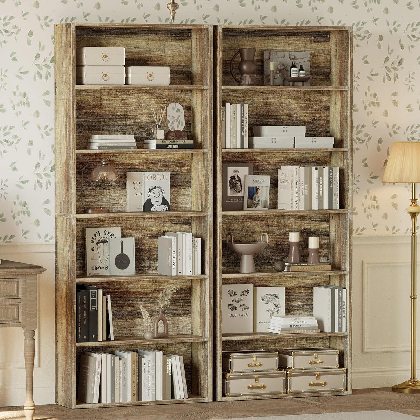 Bookshelves and Bookcases Set of 2 Floor Standing 6 Tiers Display Storage Shelves 70 in Tall Bookcase Home Decor Furniture for Home Office, Living Room, Bed Room