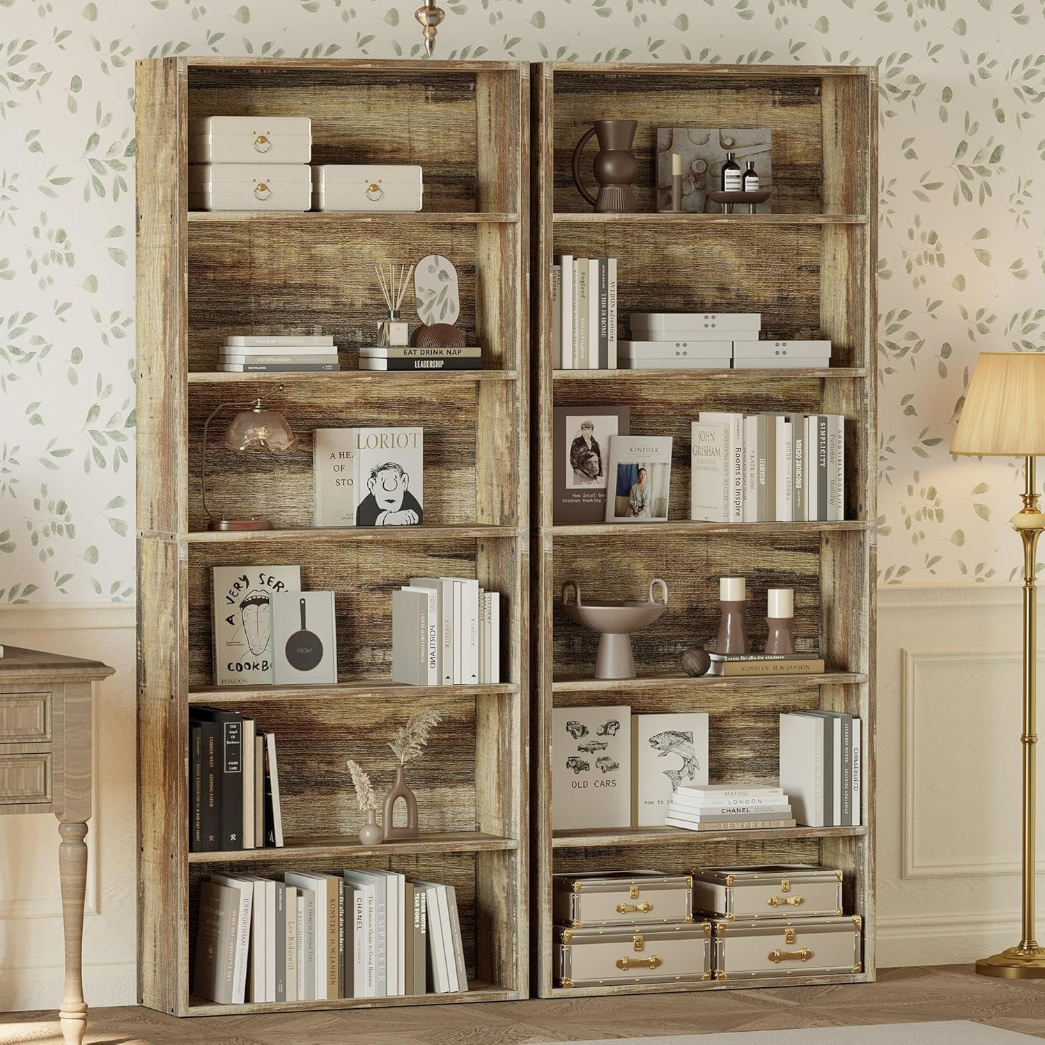 Bookshelves and Bookcases Set of 2 Floor Standing 6 Tiers Display Storage Shelves 70 in Tall Bookcase Home Decor Furniture for Home Office, Living Room, Bed Room