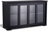 Kitchen Stackable Storage Cabinet with Height Adjustable Shelves & Glass Sliding Doors, Cupboard Server Buffet Console Sideboard, Black
