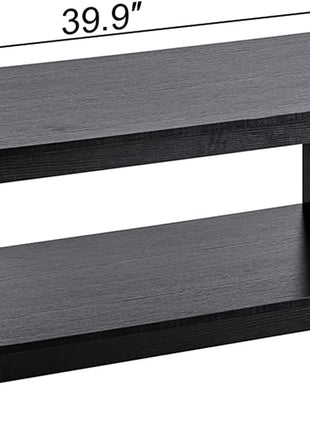 Mission Style Black Wood Coffee Table with Shelf, 40-Inch Living Room Accent Table