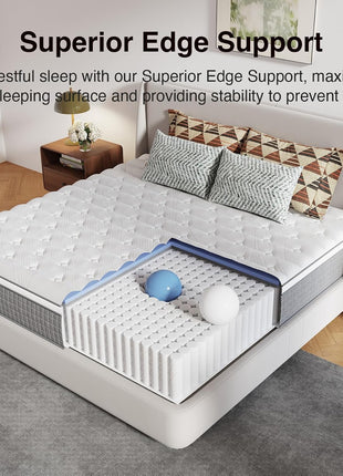 12-Inch King Hybrid Mattress Featuring Silky Cool Fabric, Gel Memory Foam, and Pocketed Coils for Superior Motion Isolation and Comfort - CertiPUR-US Certified, Conveniently Delivered in a Box