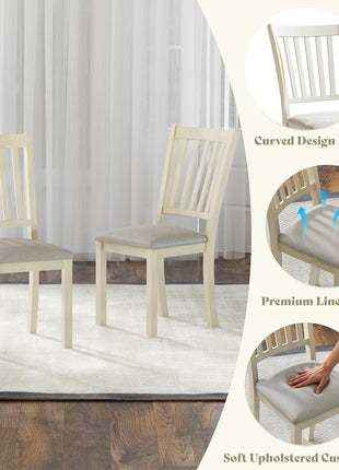 9-Piece Solid Wood Dining Set with 8 Upholstered Chairs, Rustic Cream Finish, 79-Inch Table with Roman Conical Legs, Accommodates Up to 8 for Kitchen and Dining Room