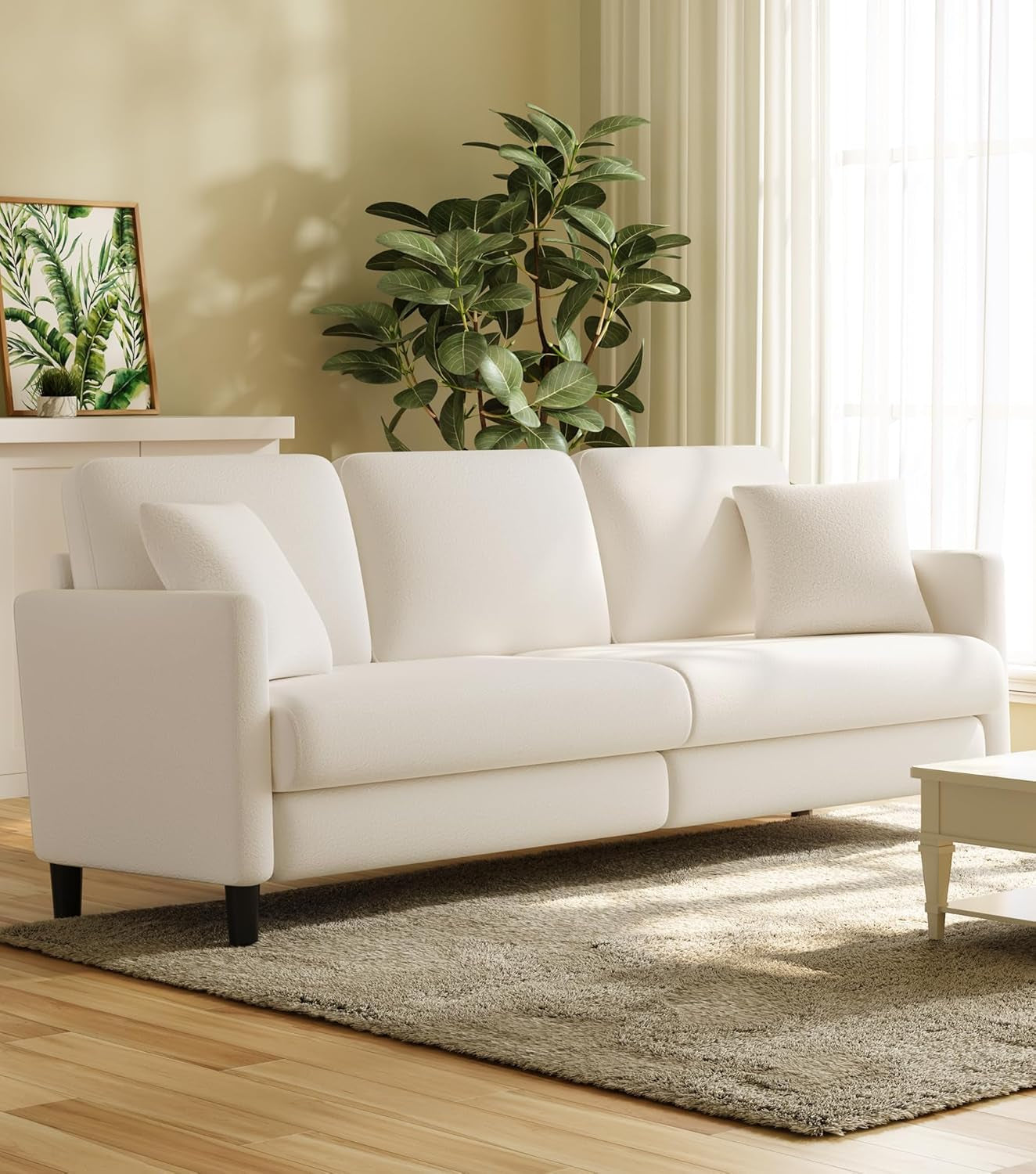 83" Couches for Living Room, Comfy Sofas for Living Room, Teddy Sofa Couch, Tool-Free Setup Loveseat Sofa, All-Wood Love Seat Couches, Small Couch 2 Pillows Included, Beige