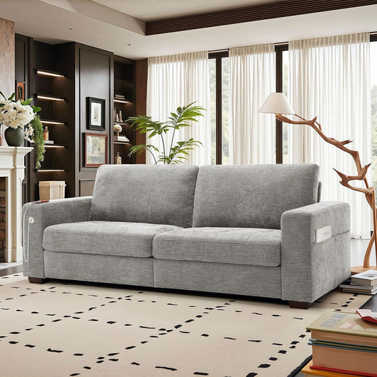 Couch for Living Room, Modern Comfy Sofa with Medium Firm Seat Cushion, Removable Cover,Wide Armrest,Usb/Type-C Port,Chenille Fabric Couches for Small Space,Apartment (Gray, 89 Inch)