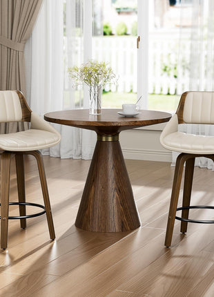 Set of 2 Mid Century Modern Swivel Counter Height Bar Stools, 26" Upholstered Faux Leather with Bentwood Back and Legs, Cream White for Kitchen Island and Dining Room