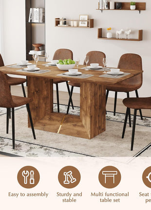63-Inch Contemporary Dining Table Set for Six with Upholstered Chairs - Ideal for Kitchen and Dining Room, Easy Assembly Farmhouse Design