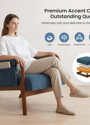 Mid-Century Modern Upholstered Accent Chair with Lumbar Support and Solid Wood Frame, Ideal for Compact Living Spaces, Navy Blue