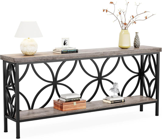 Sofa Table, 70.9 Inch Industrial behind Couch Table with Storage Shelves, Narrow Long Console Table for Entryway, Living Room, Foyer, Hallway, Office