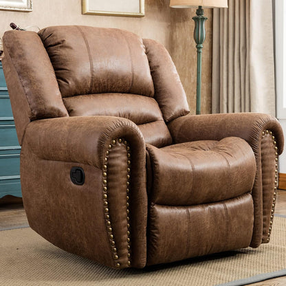 Leather Recliner Chair, Classic and Traditional Manual Recliner Chair with Comfortable Arms and Back Single Sofa for Living Room, Nut Brown