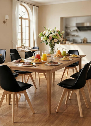 Set of 4 Contemporary Upholstered Dining Chairs with PU Leather Seats, Armless Design, Curved Backrest, and Solid Wood Legs for Dining Room and Kitchen in Black