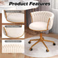 Velvet Woven Home Office Chair, Modern Swivel Desk Chair with Wheels, Height Adjustable Vanity Chair with Gold Metal Base and Hand Weaving Back, Beige