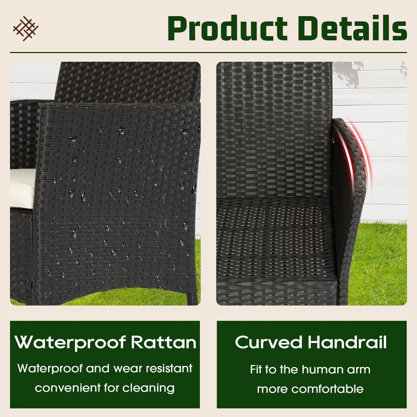 | 4-Piece Patio Furniture Set | Black | Outdoor Wicker Furniture with Coffee Table | Modern Rattan Chairs Conversation Set | Outdoor Seating | Weather-Resistant | for Porch, Garden, Lawn