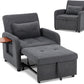 Convertible Sleeper Chair-Fabric Futon Sofa Bed, Single Sleeper Sofa, Small Couch Bed with USB Port, Foldable Table, Pillow, Adjustable Backrest for Dorm/Bedroom/College Darkgrey