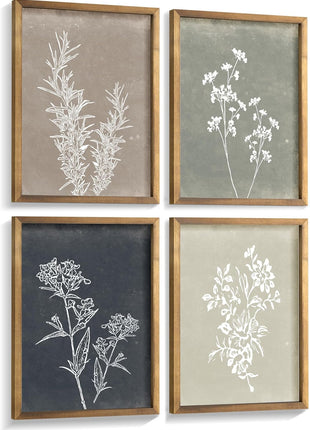 Framed Bohemian Botanical Wall Art Set of Four for Rustic Minimalist Home Decor (Brown, 11x14)
