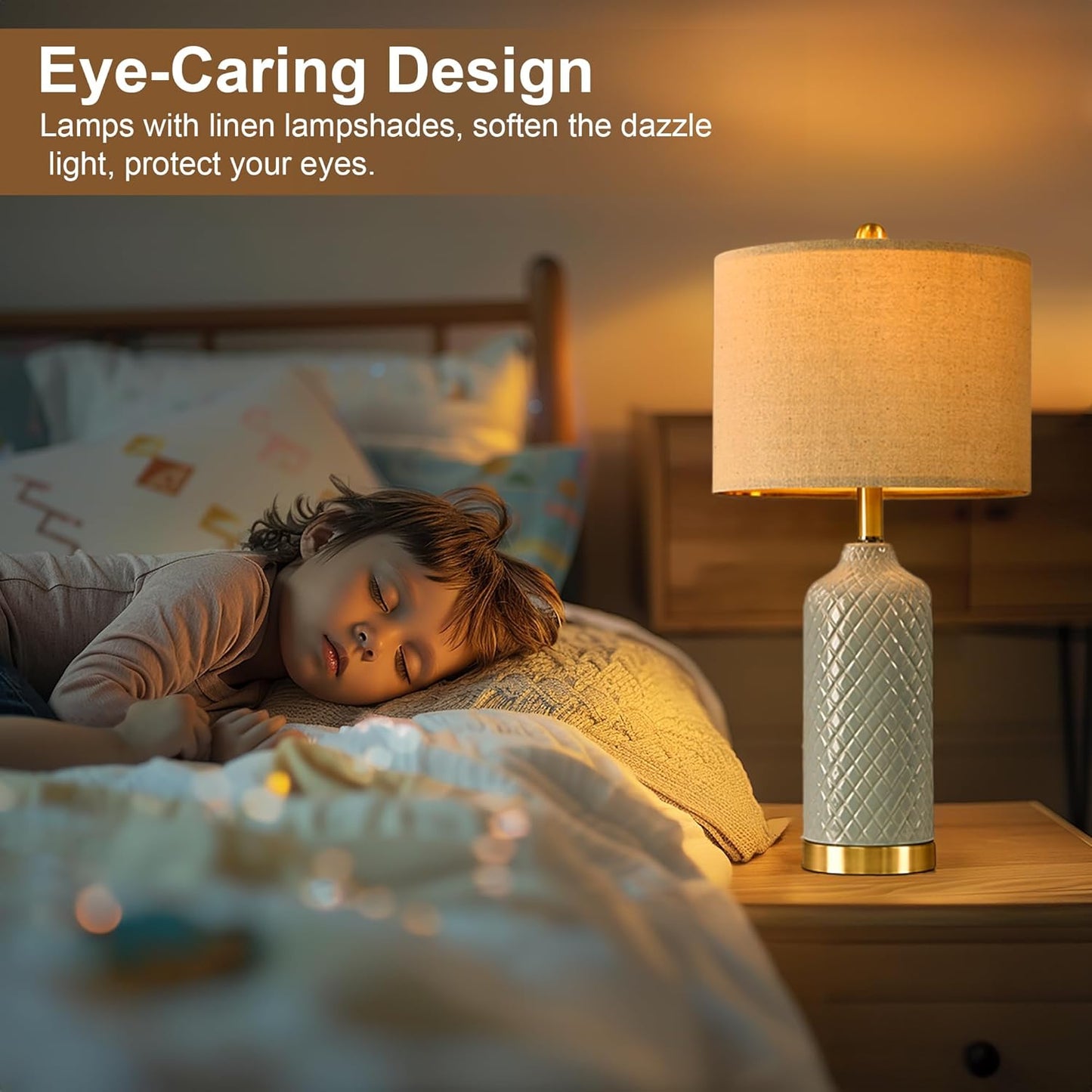 24.25" Modern Ceramic Blue Table Lamps Set of 2 for Living Room Bedroom Bedside Table Lamp for Night Stands Boho Nightstand Lamp Coastal Side End Table Lamps Reading Light Home Office Dorm Deco Gifts