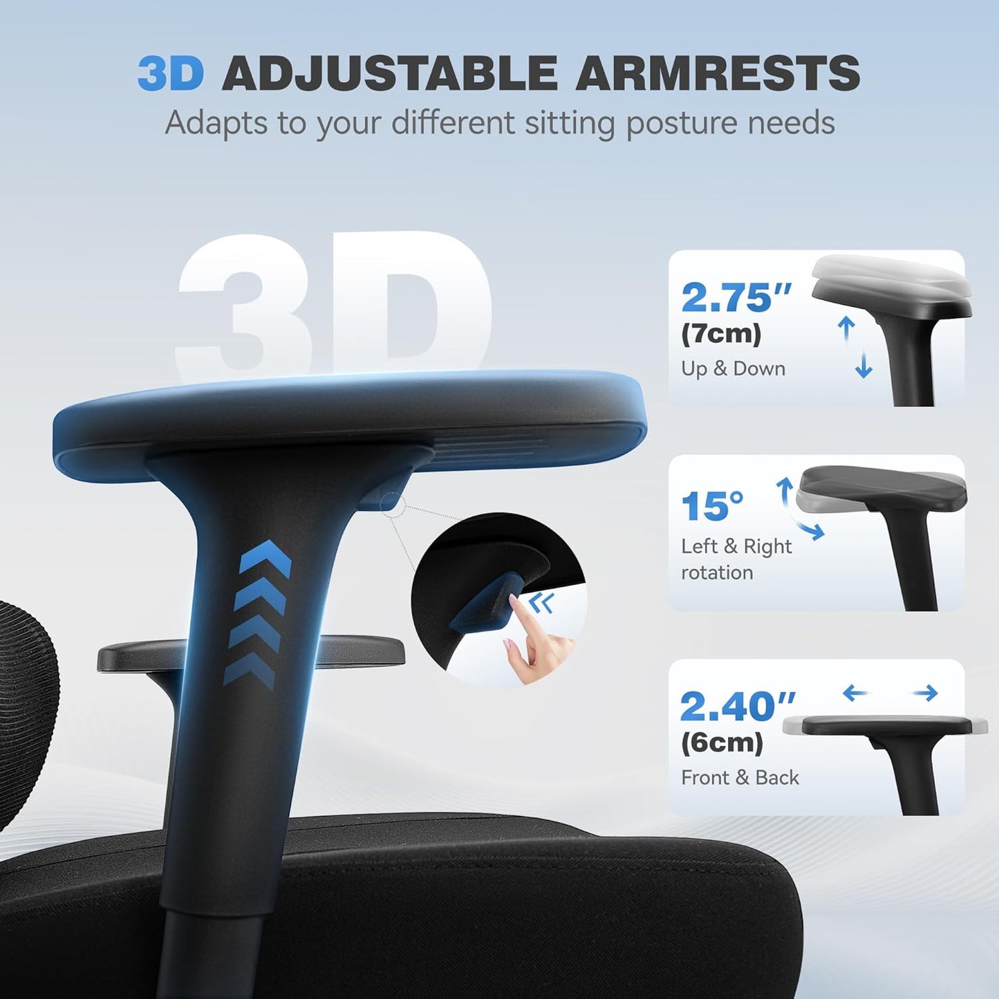 Ergonomic Office Desk Chair, High Back Mesh Office Chair with Adjustable Lumbar Support, 3D Headrest, Big and Tall Home Computer Desk Chairs Comfy for Work, Gaming, 300Lbs, Black