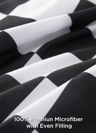Twin Checkered Comforter Set (66x90 Inches) - Black and White Plaid Gingham Bedding for Teens and Kids, Lightweight Polyester Geometric Design, 2 Pieces