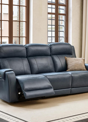 Genuine Leather Power Recliner Sofa with Wall Hugger Design, Dual Motors, USB Charging Ports, Ideal for Living Room and RV, Saddle Leather Finish