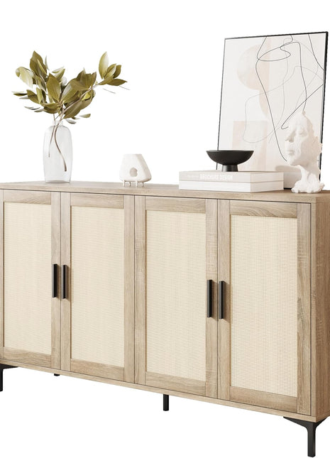 48" Rattan Buffet Cabinet with Adjustable Shelves - Modern Sideboard Console Table for Kitchen, Living Room, Entryway, and Dining Room