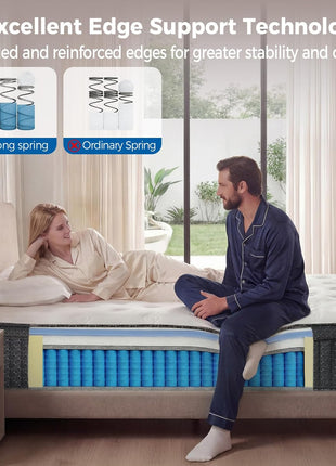 12-Inch Queen Hybrid Mattress - Medium Firm with Advanced Pocket Spring Technology for Optimal Motion Isolation, Enhanced Edge Support, and Breathable Comfort