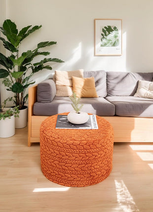 Round Pouf Ottoman 20" x 20" x 14" - Bohemian Style Floor Pouffe in Burnt Orange for Living Room and Bedroom