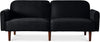 77" Mid Century Modern Velvet Loveseat Sofa, Couch, Convertible Sofa Sleeper Bed W/Real Wood, Removable Armrest - Onyx Black
