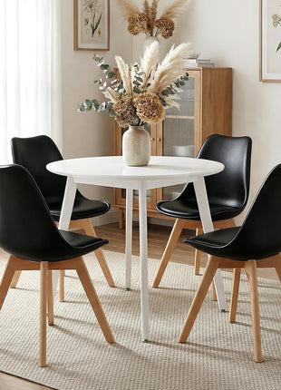 Set of 4 Contemporary Upholstered Dining Chairs with PU Leather Seats, Armless Design, Curved Backrest, and Solid Wood Legs for Dining Room and Kitchen in Black