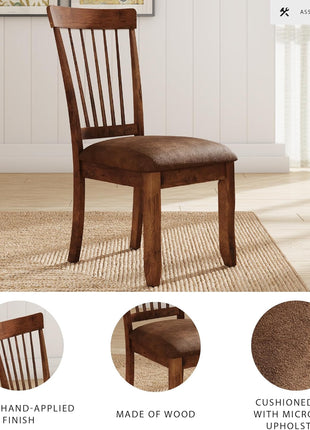 Berringer Spindle Back Dining Chairs (Set of 2) by Signature Design by Ashley – Rustic Light Brown Finish with Upholstered Cushioned Seats