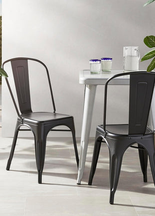 Set of 4 Stackable Metal Dining Chairs with Matte Black Finish, Easy Assembly, Suitable for Indoor and Outdoor Use