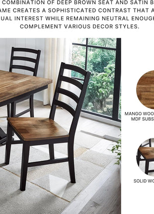 Signature Design by Ashley Wildenauer Set of 2 Contemporary Ladderback Dining Chairs with Solid Wood Frame and Two-Tone Black/Brown Finish