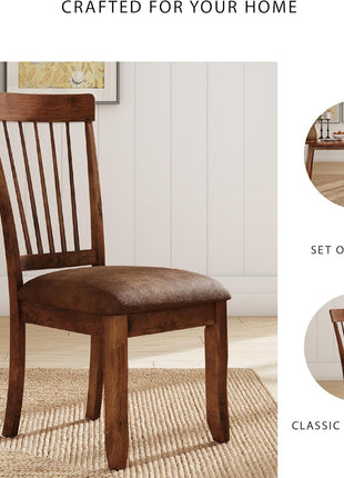 Berringer Spindle Back Dining Chairs (Set of 2) by Signature Design by Ashley – Rustic Light Brown Finish with Upholstered Cushioned Seats