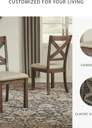 Signature Design by Ashley Moriville Set of 2 Upholstered Dining Room Chairs, 19", Brown, Modern Farmhouse Style