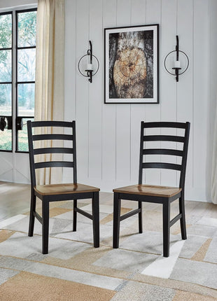 Signature Design by Ashley Wildenauer Set of 2 Contemporary Ladderback Dining Chairs with Solid Wood Frame and Two-Tone Black/Brown Finish