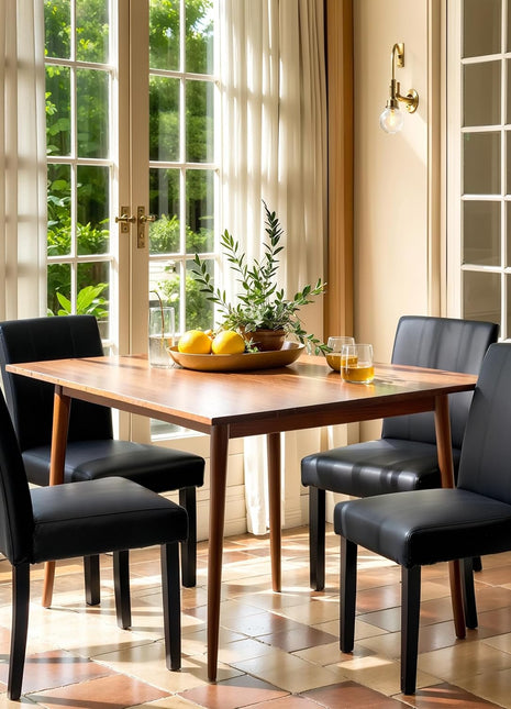 Set of 4 Black Faux Leather Upholstered Dining Chairs with Durable Wooden Legs