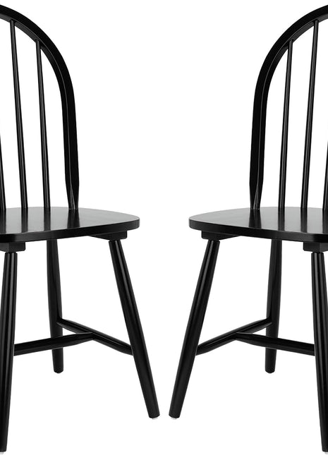 Camden Set of 2 Black Windsor Farmhouse Dining Chairs with Spindle Back, Solid Wood Construction, Americana Style (DCH8501A-SET2)