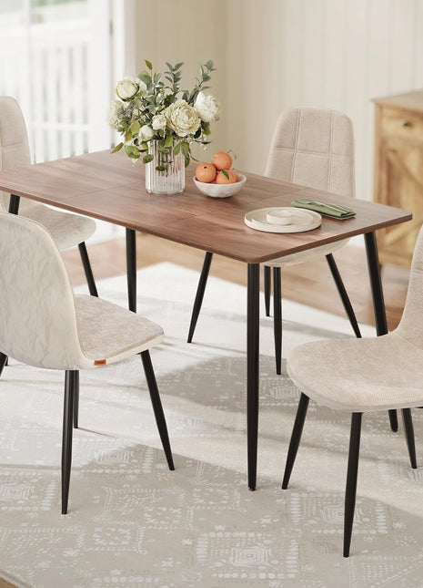 Set of 4 Cream White Dining Room Chairs with Metal Frame, Adjustable Feet, Easy-to-Clean Chenille Fabric, and Glacier-Textured Synthetic Leather for Kitchen Use UKDC188W01