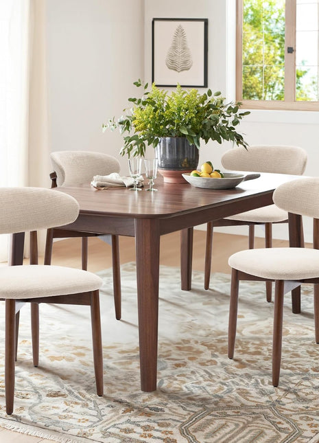 Set of 4 Modern Fabric Upholstered Wooden Dining Chairs with Foot Pegs in Beige for Farmhouse Kitchen Seating