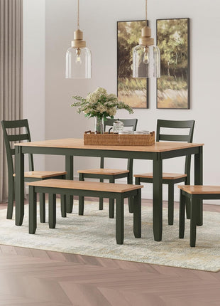 Gesthaven Contemporary Armless Dining Chair Set of 2 by Signature Design by Ashley, Solid Wood Frame, Contoured Mango Wood Veneer Seat, Adjustable Levelers, Green and Light Brown Finish