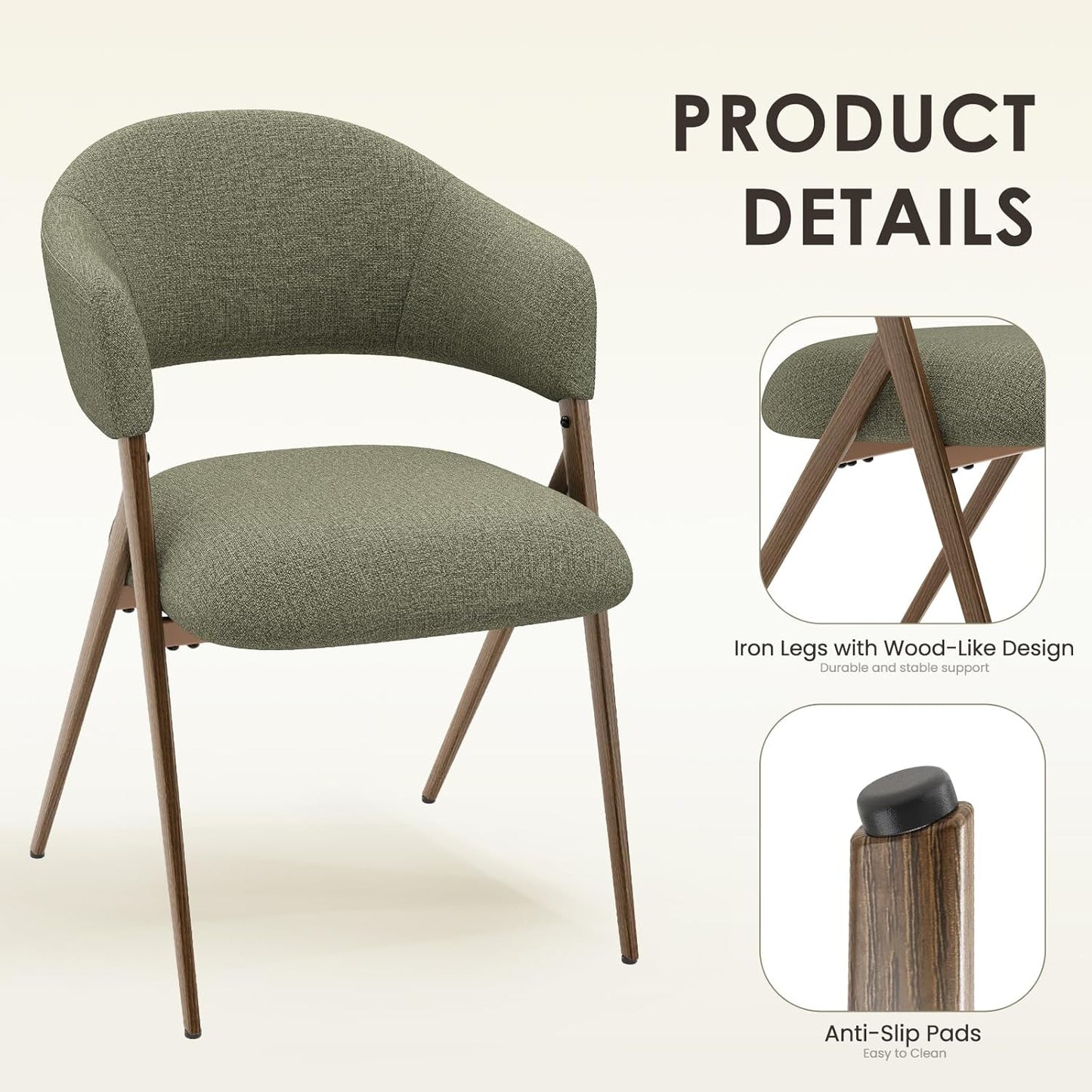 Dining Chairs Set of 4, Modern Fabric Upholstered Dining Room Kitchen Side Chairs with Iron Legs, Open Back and Padded Seat, for Living Room/Restaurant/Cafe, Green