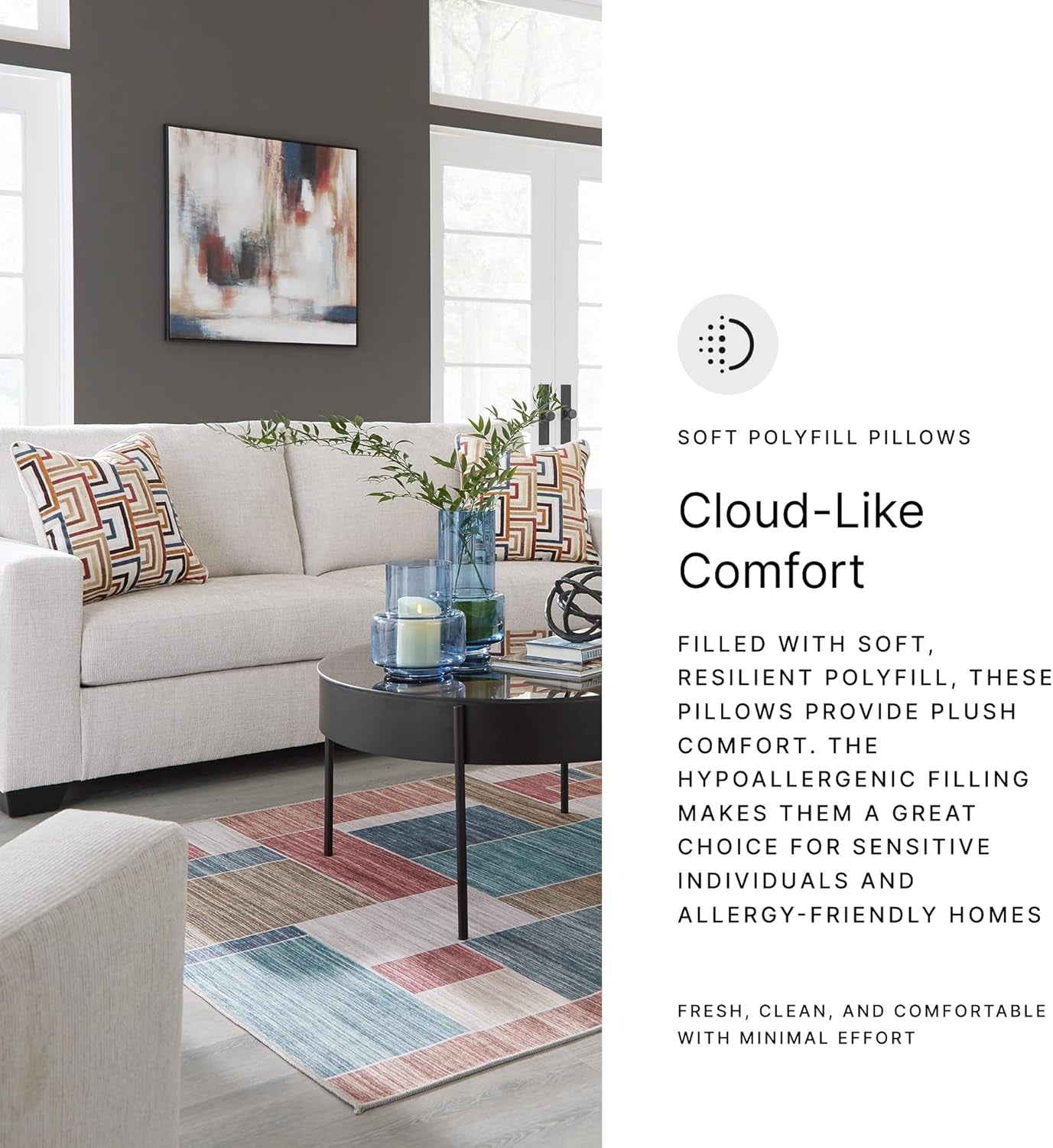 Aviemore Coastal Sofa Sleeper with Bi-Fold Memory Foam Mattress and 2 Accent Pillows, Queen, Beige