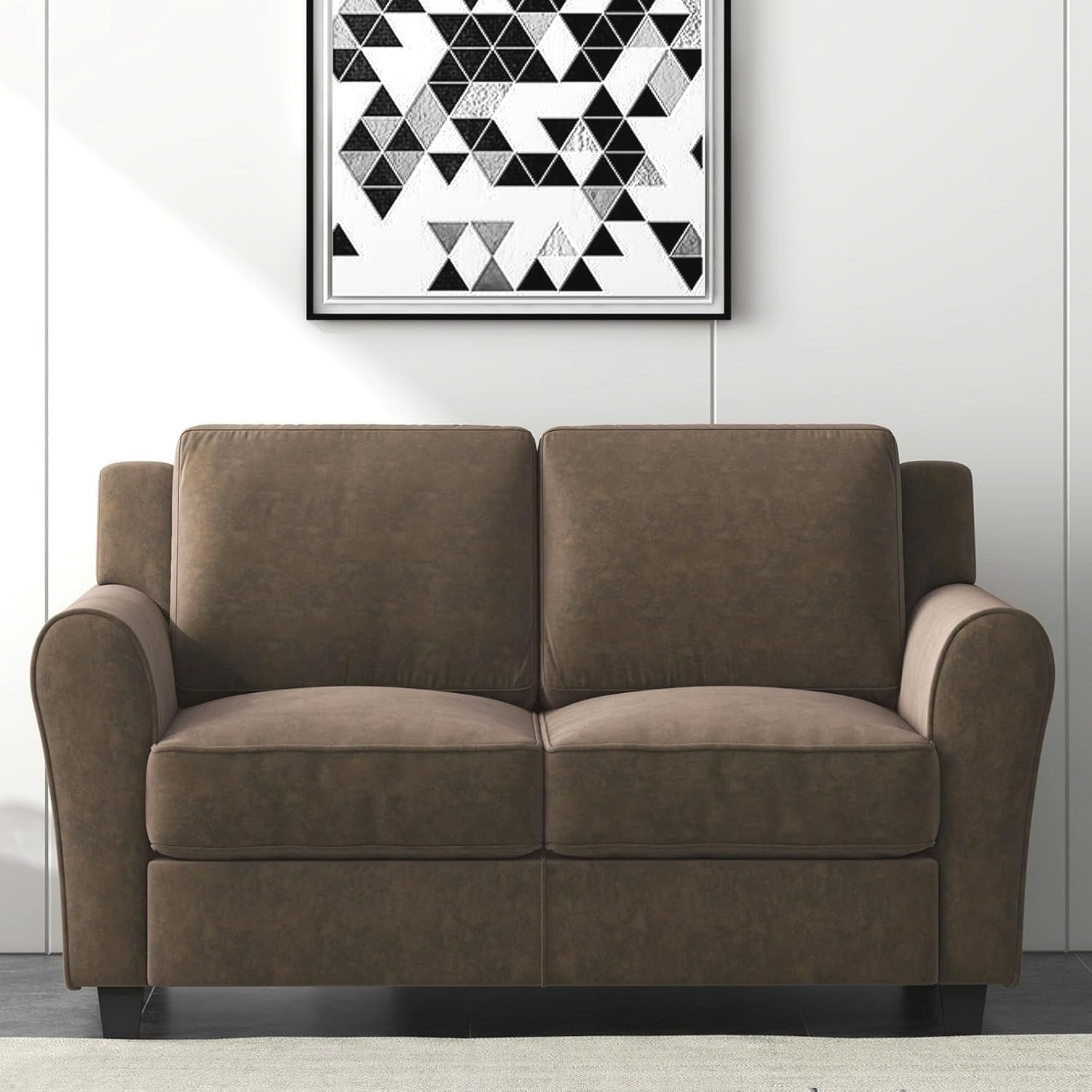 58" Brown Loveseat Sofa Couch for Living Room, 2 Seater Love Seat for Small Spaces, Modern Couch with Thick Cushion for Home Apartment Office