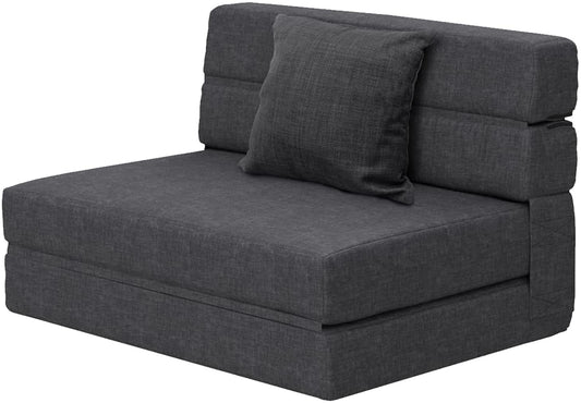 Fold Sofa Bed Couch Memory Foam with Pillow Futon Sleeper Chair Guest Bed and Fold Out Couch, Washable Cover Twin Size, Dark Gray