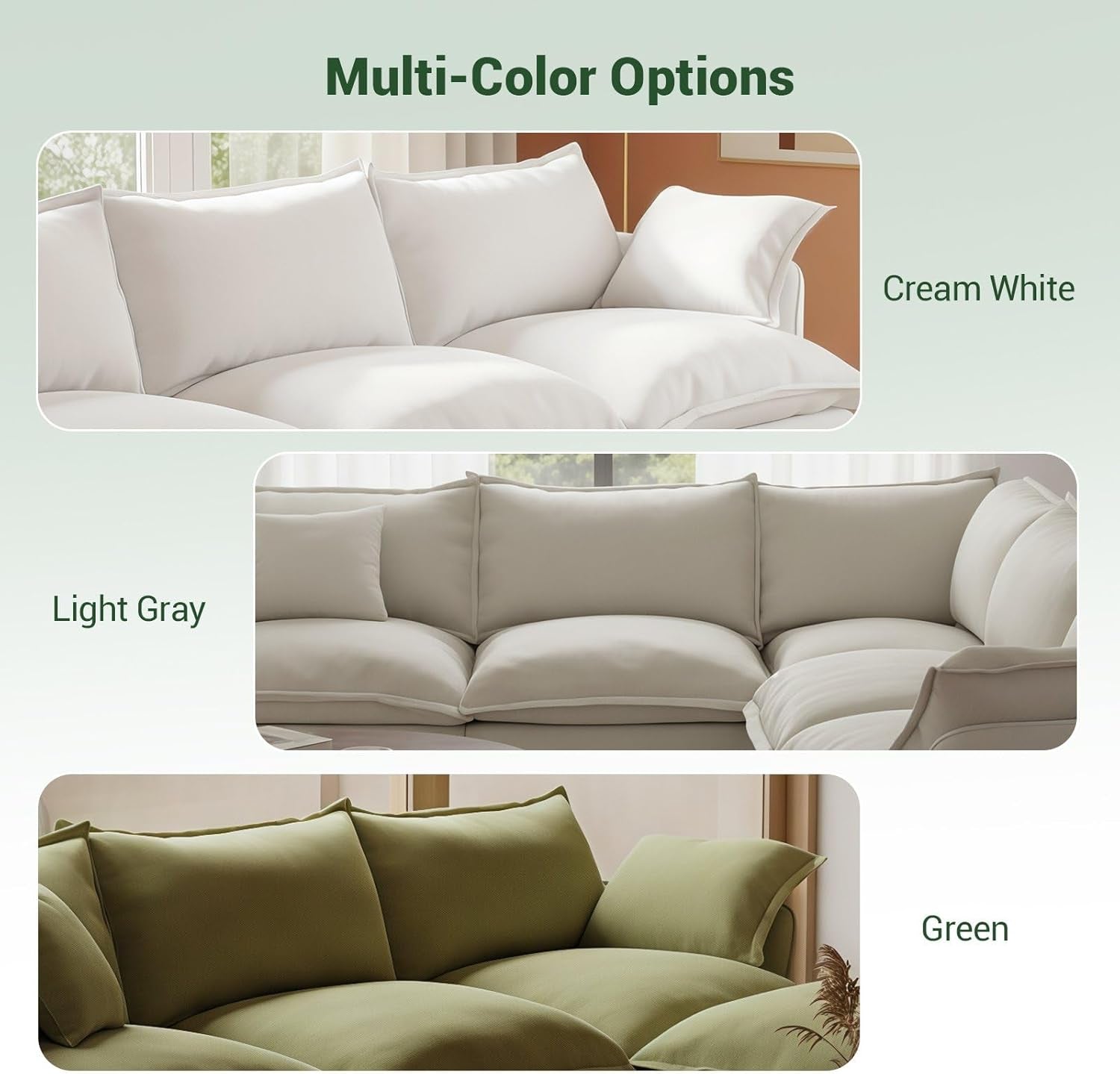 Cloud Sectional Sofa,4-Seater Deep Seat Modular Couch,Down Filled Convertible Living Room Sets Sofa,Corner Sofa Covers Washable & Replaceable,Cream White