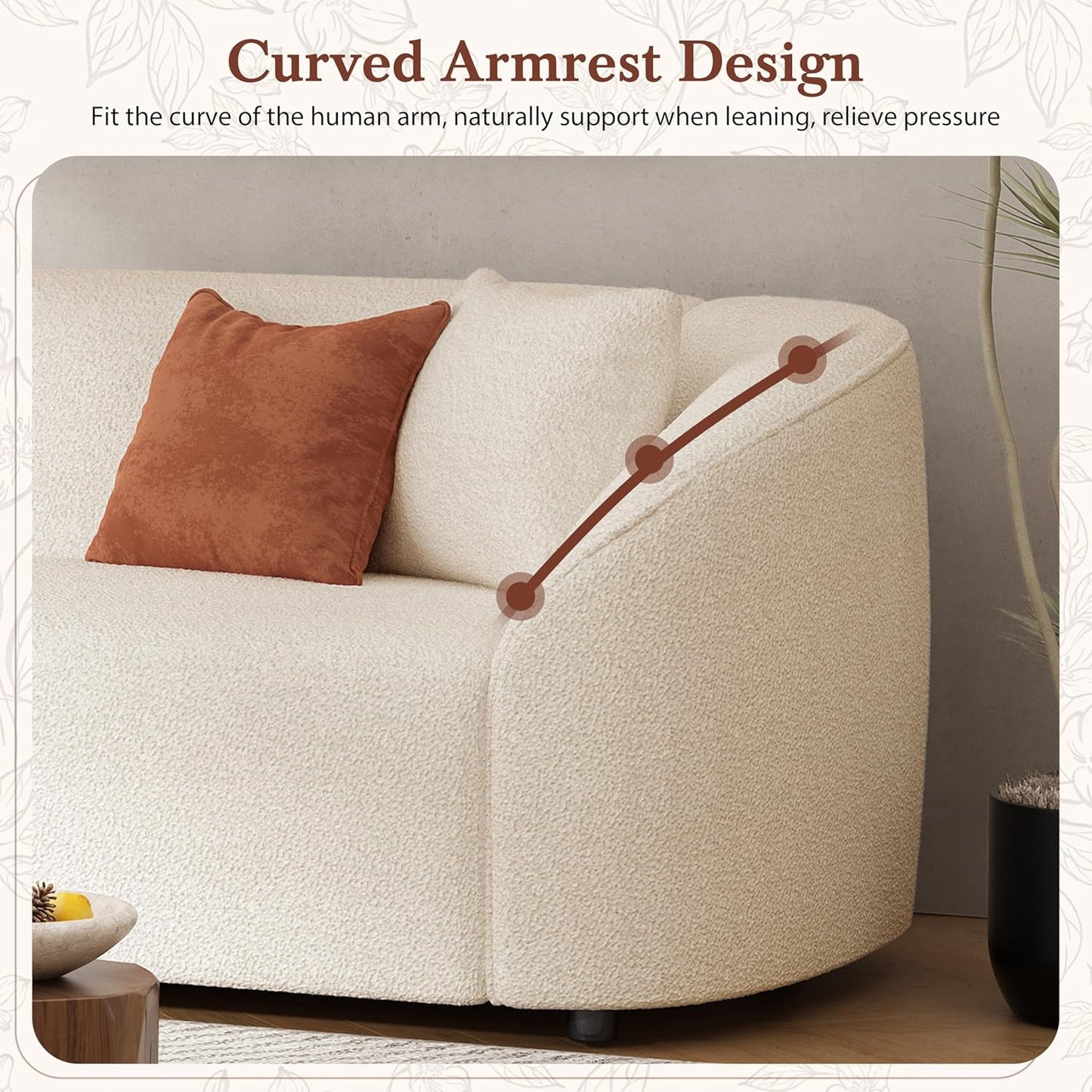 87.50" Velvet Curved Oversized 2 Seater Sofa, Upholstered Couch Chair, Soft Seating Lounge Sofa, Cozy Loveseat with Armrest, Reading Loveseat for Living Room, Home Rest, Cream