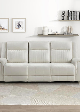 Manual Double Reclining Sofa in Polished Microfiber Upholstery, 3-Seater Wall Hugger Recliner for Living Room, Easy Assembly, Beige