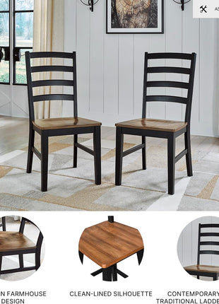 Signature Design by Ashley Wildenauer Set of 2 Contemporary Ladderback Dining Chairs with Solid Wood Frame and Two-Tone Black/Brown Finish